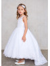 Illusion Neck Beaded Lace Tulle High Low Flower Girl Dress